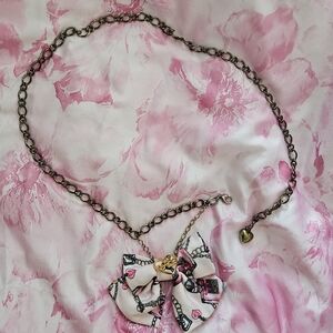 Ma*rs Rare Agejo Gyaru Gold Chain Belt with Pink Perfume Print Bow